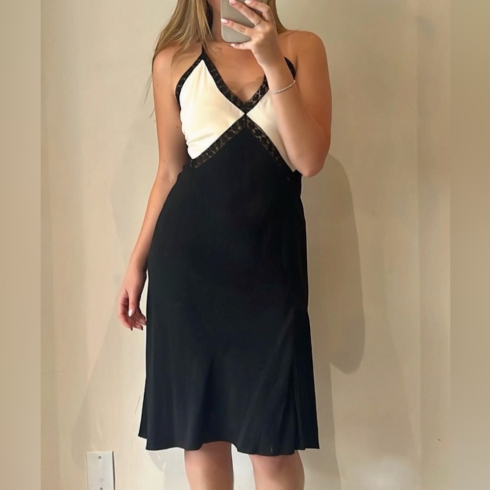 Prada Black and Ivory Slip Midi Dress with Lace Trim New with Tags!